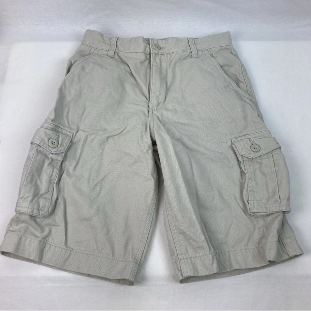 Faded Glory Light Khaki Cargo Shorts Button Pockets Adjustable Waist Boys 14